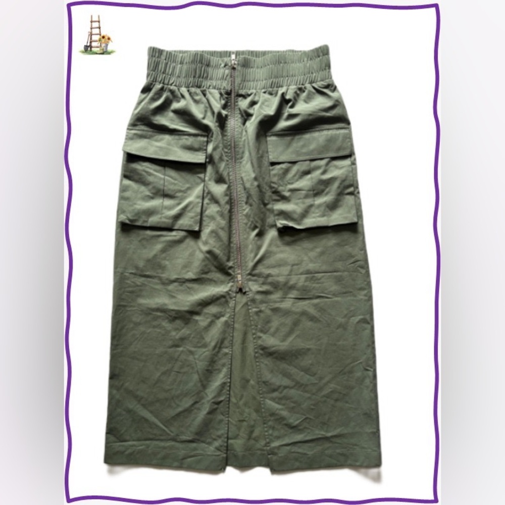 NWOT-Abercrombie&Fitch Olive Green Utility Midi Skirt